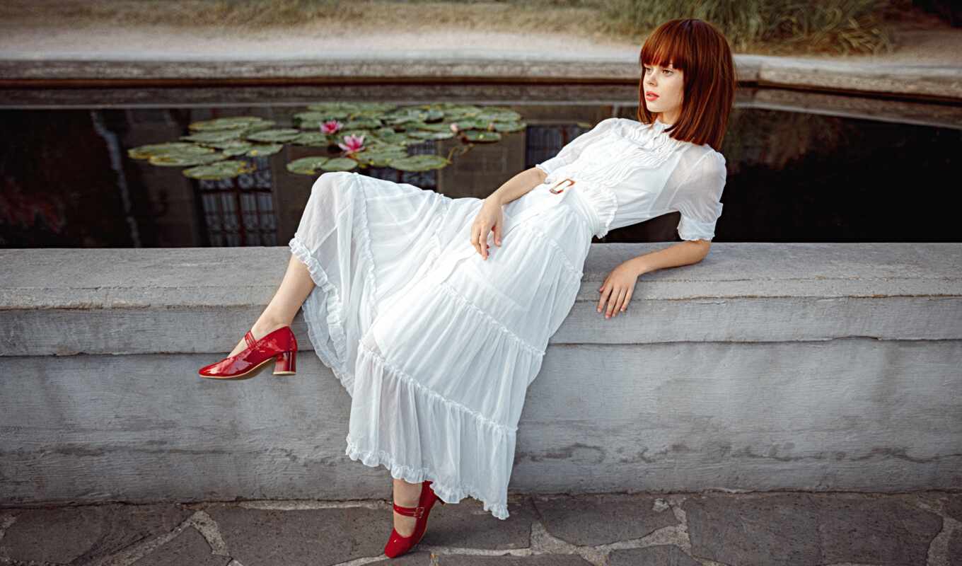 white, red, dress, zapato