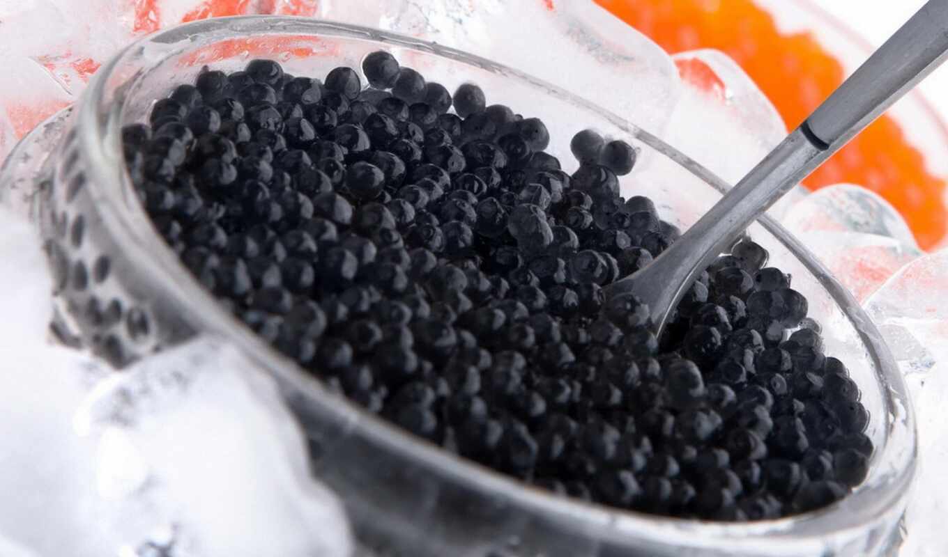 black, meal, spoon, caviar