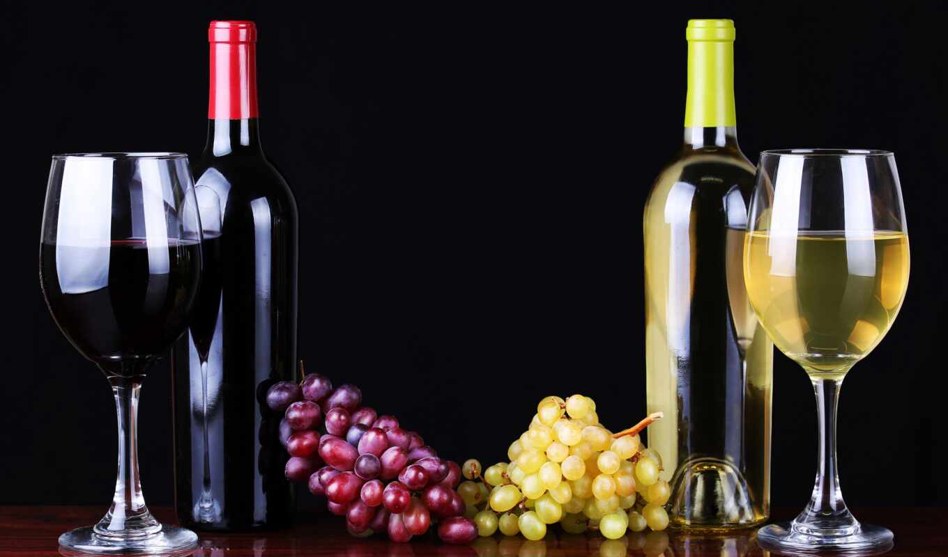 бутылки, вино, красное, белое, виноград, теме, красного, вина, плоды, бокалы