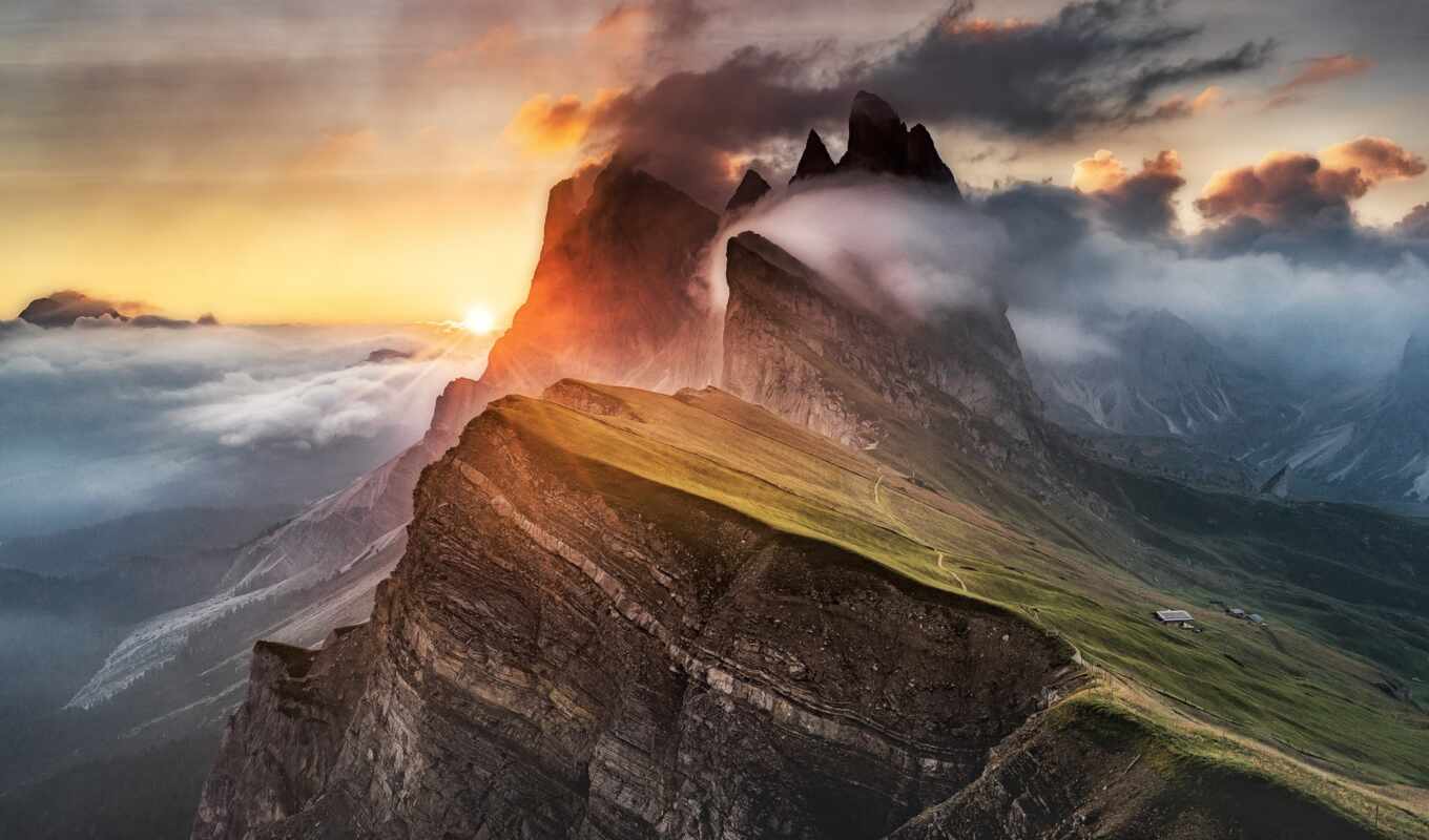 природа, красивые, italian, туман, альпы, oblaka, горы, доломиты