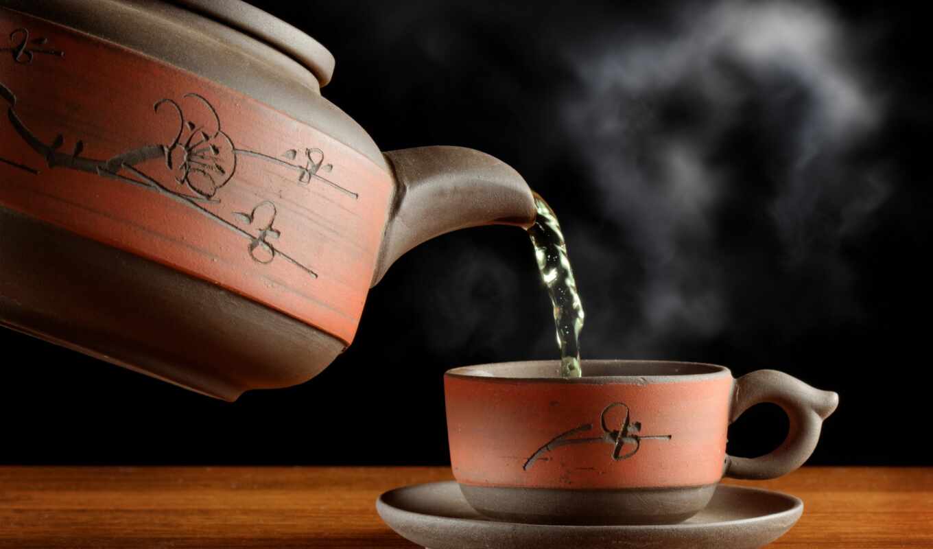 cup, tea, steam, teapot