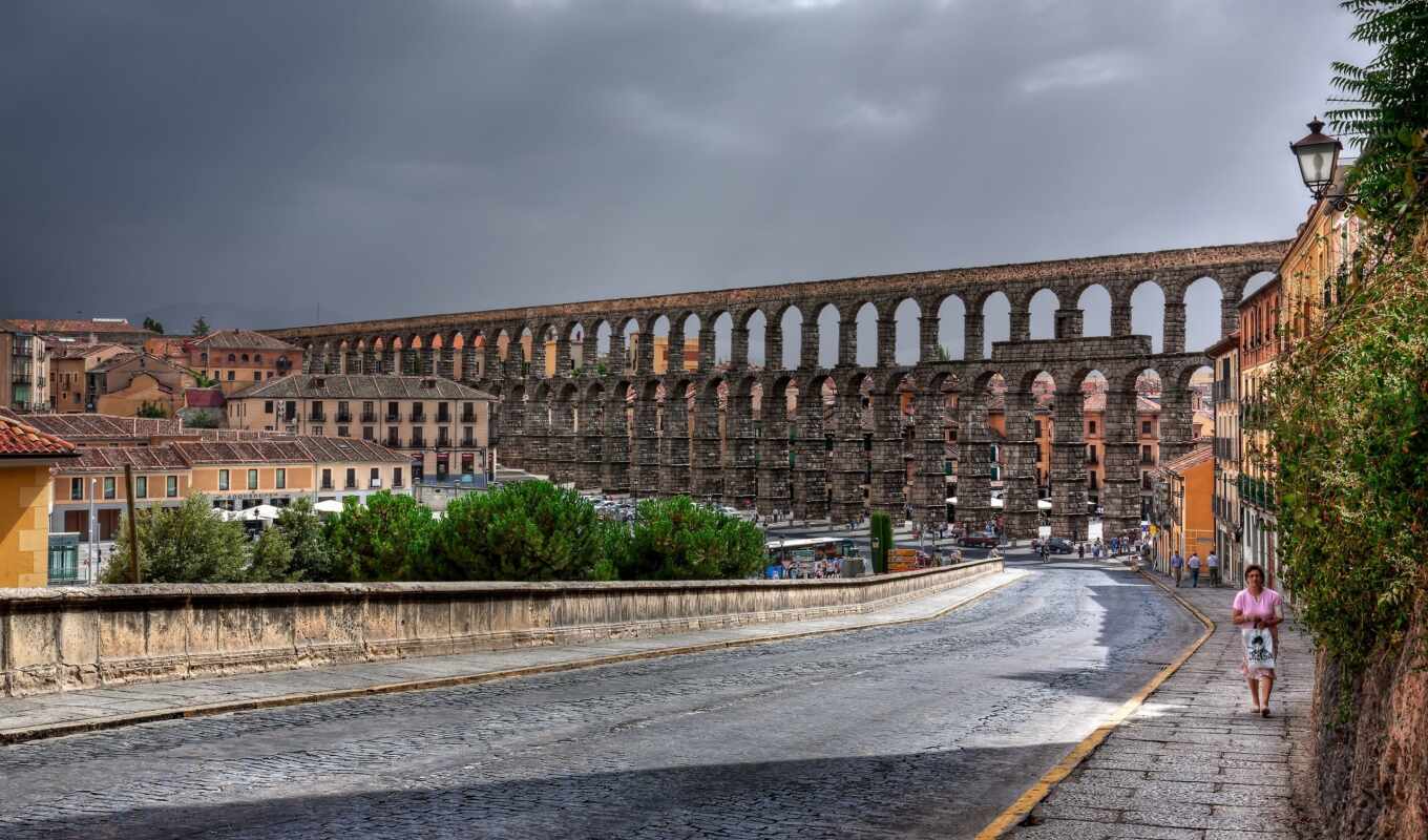 building, Spain, segovia, romanaqueduct, segovia, Roman aqueduct