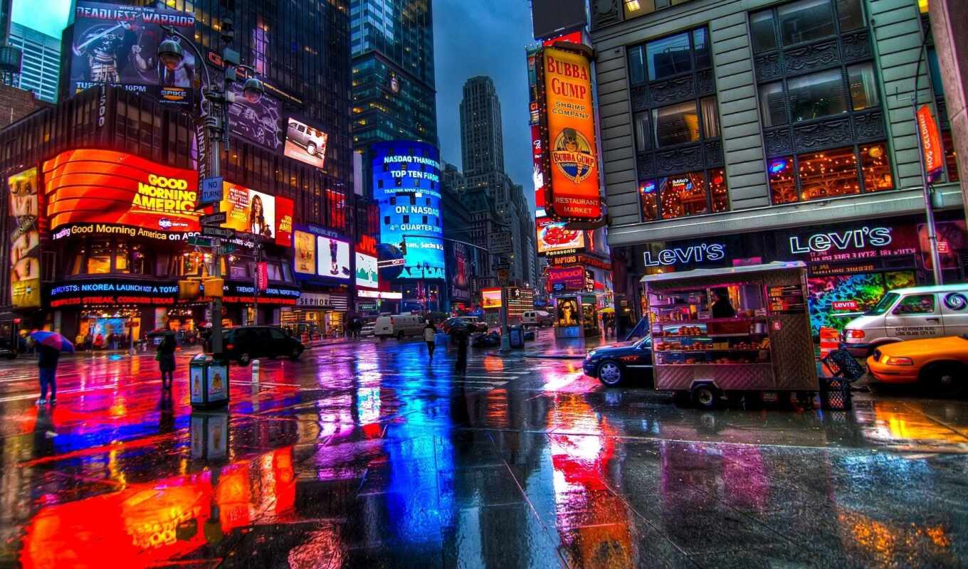 красочные, дождь, new, город, york, square