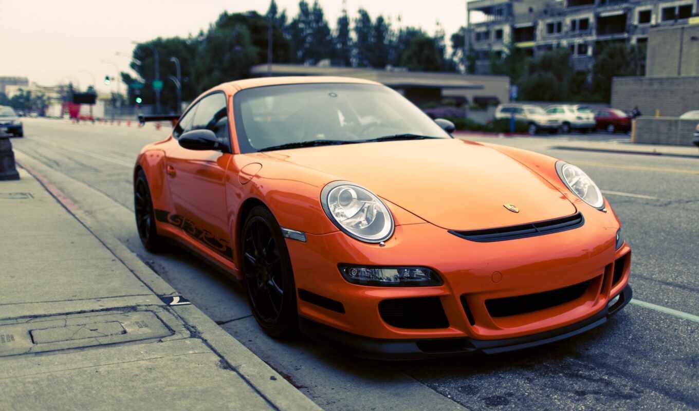 cars, Porsche, orange, half, parking