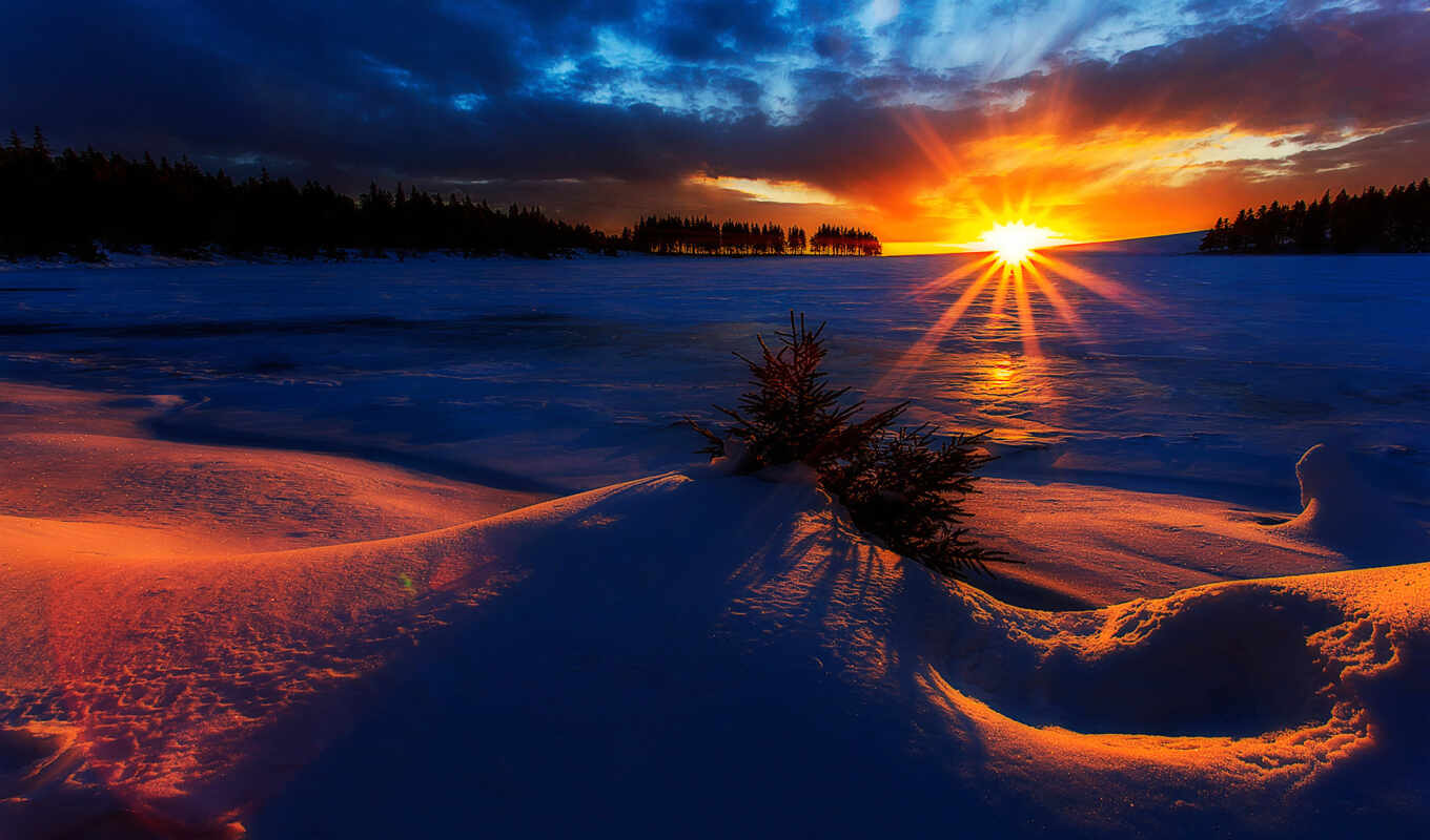 природа, sun, снег, рассвет, winter, time, солнца, rising, восхода