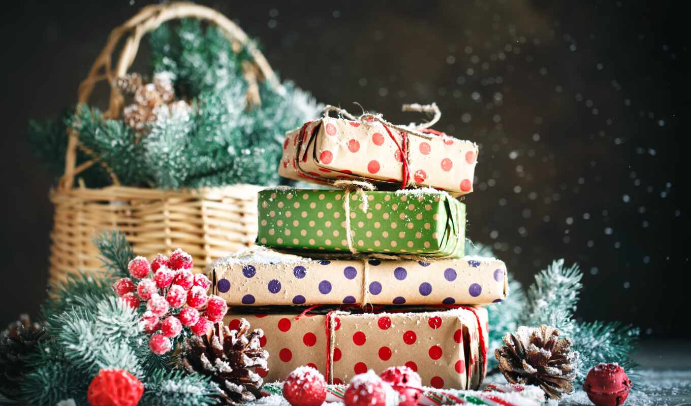 дерево, new, fir, снег, christmas, дар, медведь, мяч, торт, decoration, toy