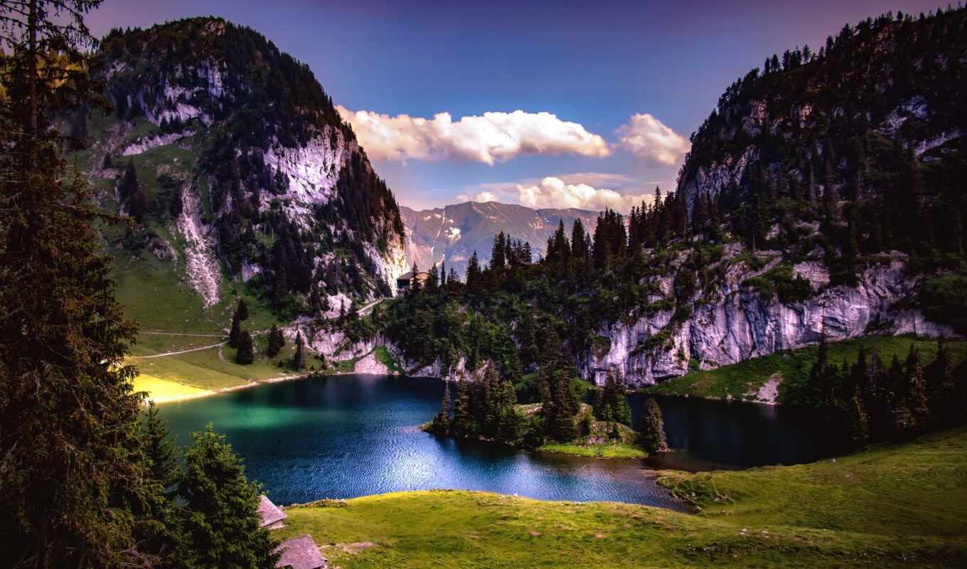 озеро, гора, швейцария, stockhorn