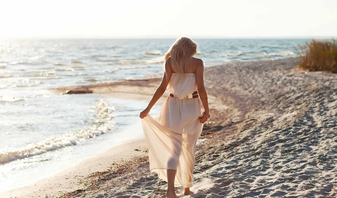 девушка, песок, dream, платье