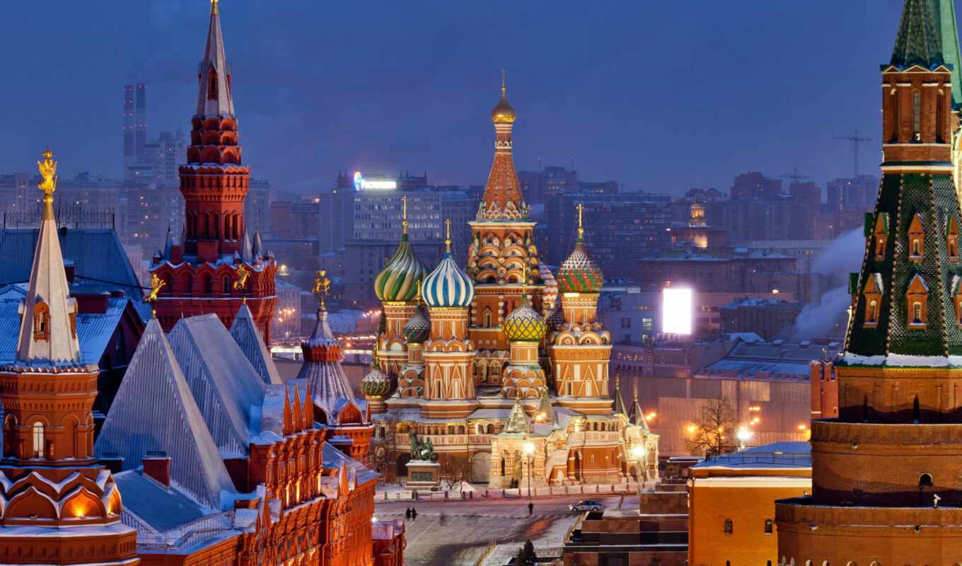 view, city, night, snow, winter, moscow, Kremlin, Russia, Europe, cathedral, church