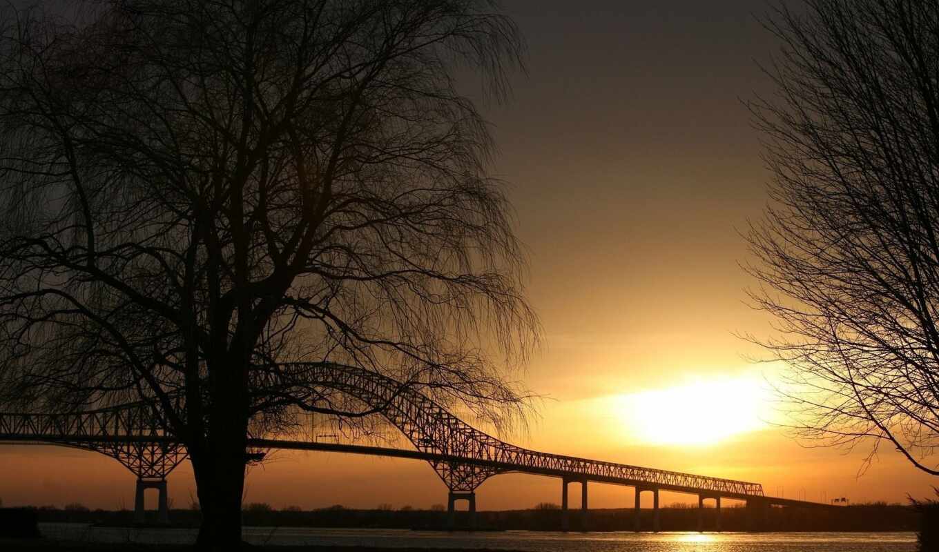 закат, мост