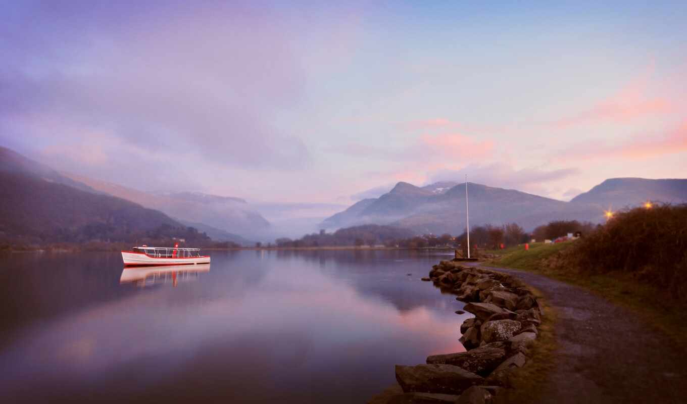 lake, morning, a boat, misty, peakpxpage