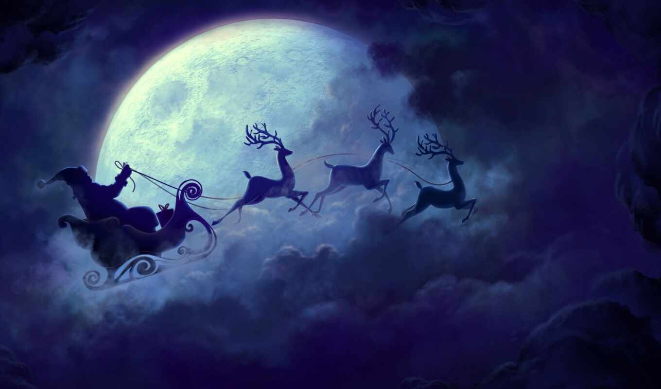 picture, beautiful, high, screensavers, claus, santa, dogs, flying, sledge, smartphone
