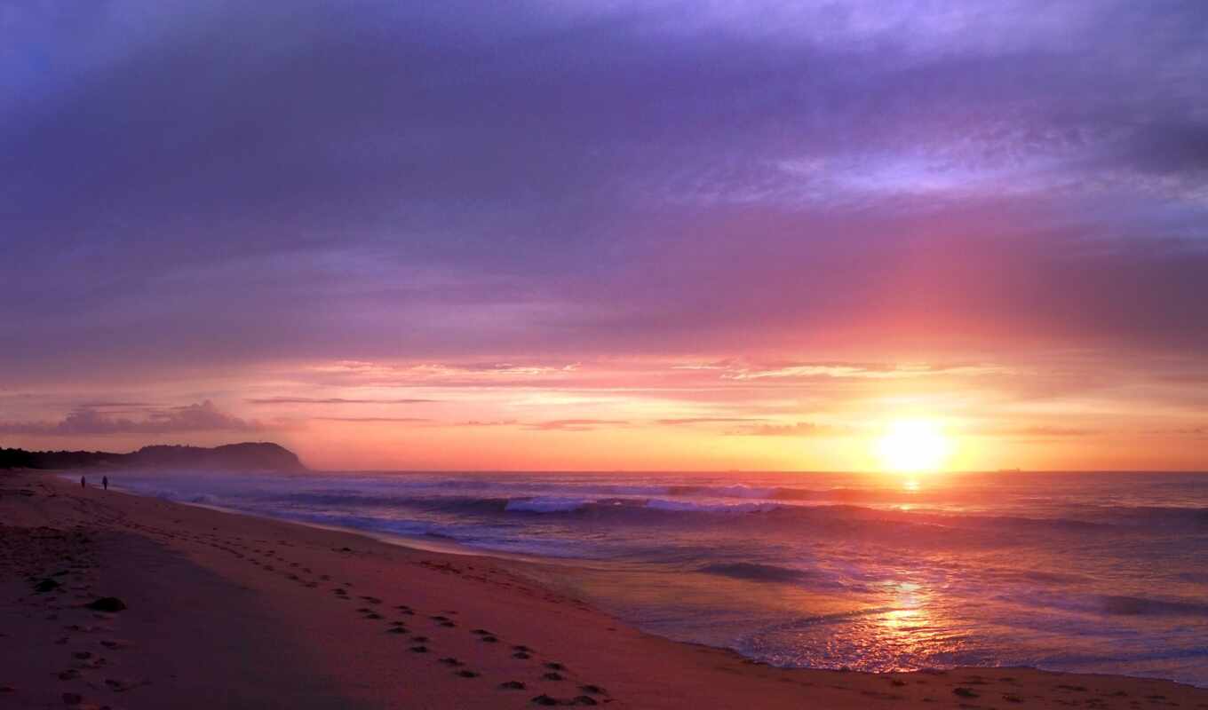 nature, mac, purple, zero, sunset, sunrise, beach, landscape, sea, wave, horizon