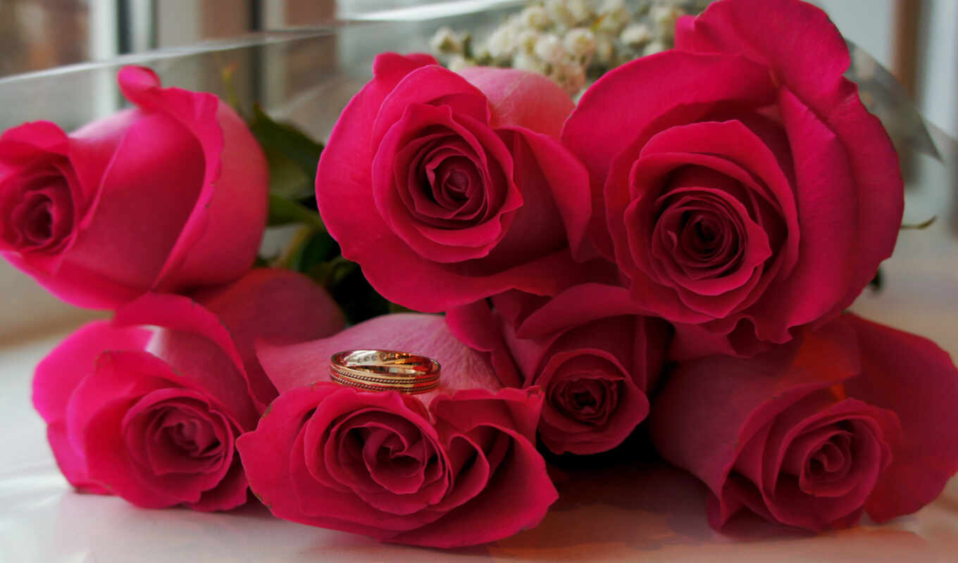 цветы, роза, love, ринг, букет, свадебный