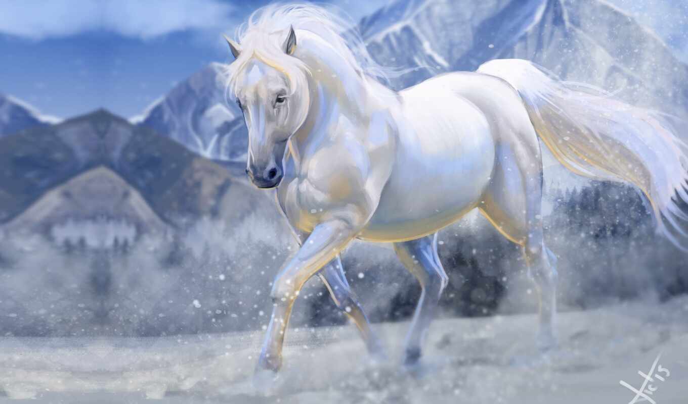 free, лошадь, снег, animal, рисованный, caballo, pintura