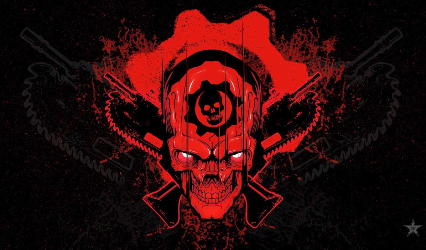 logo, black, game, skull, was, gear