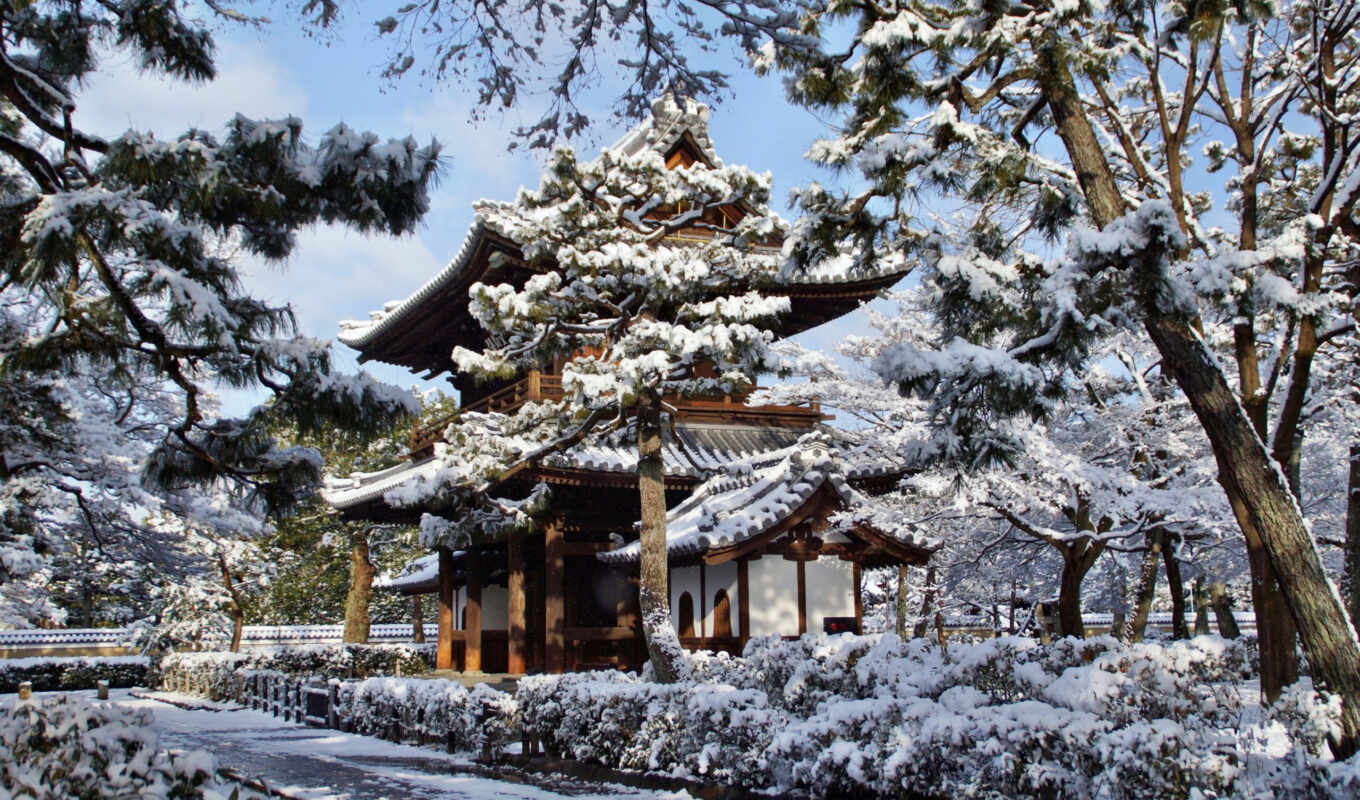 winter, храм, kyoto