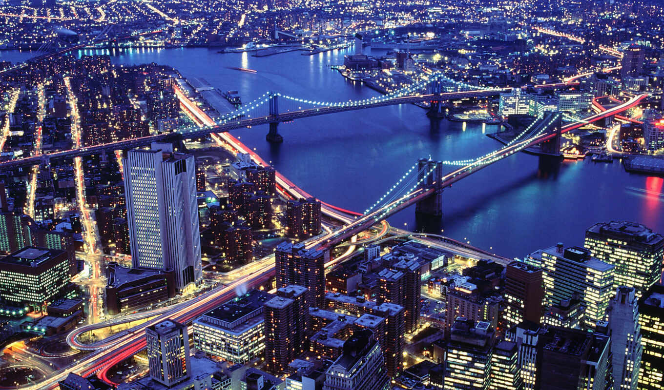 ночь, нью, york, мосты, йорка