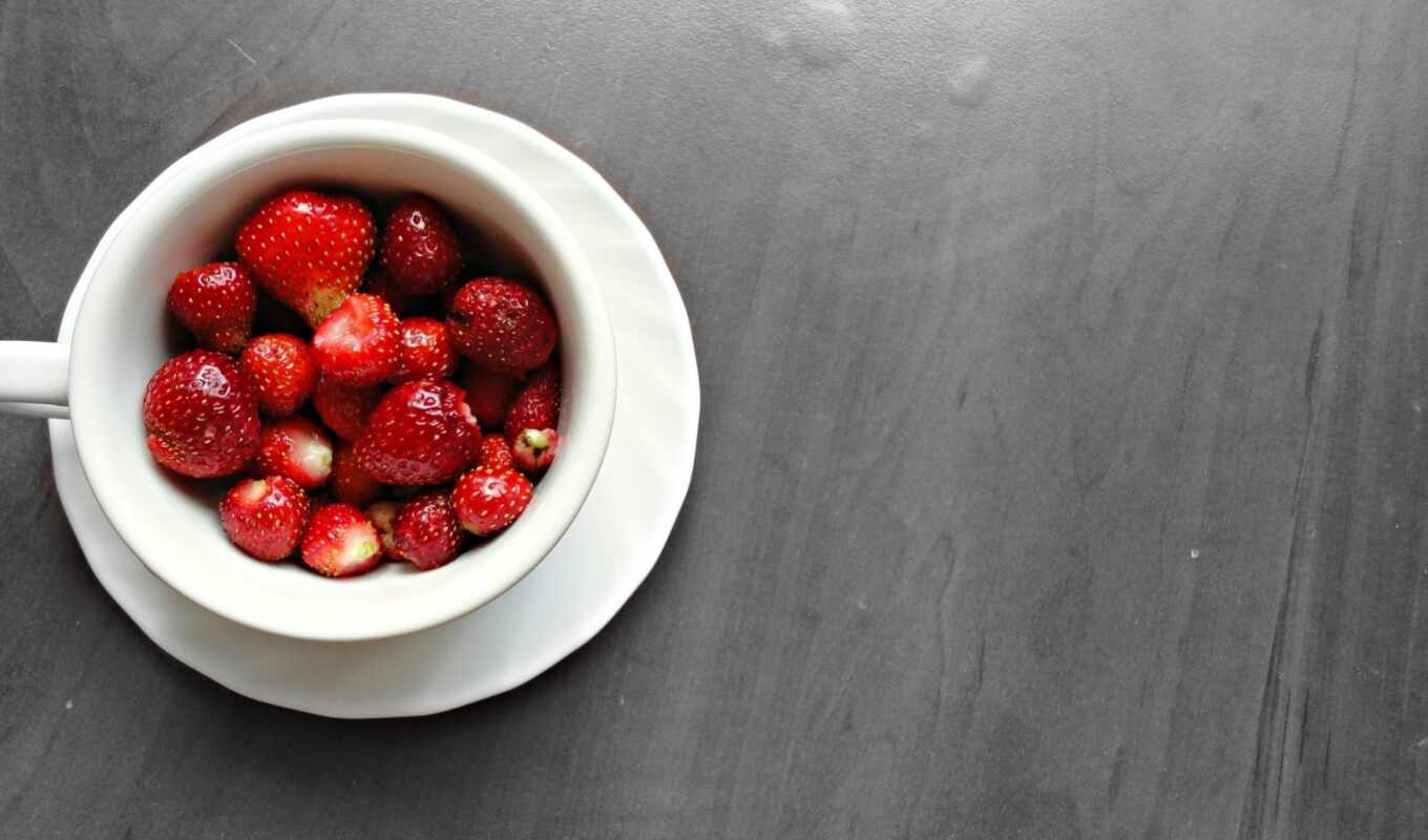 white, the bowl, strawberry, ceramic