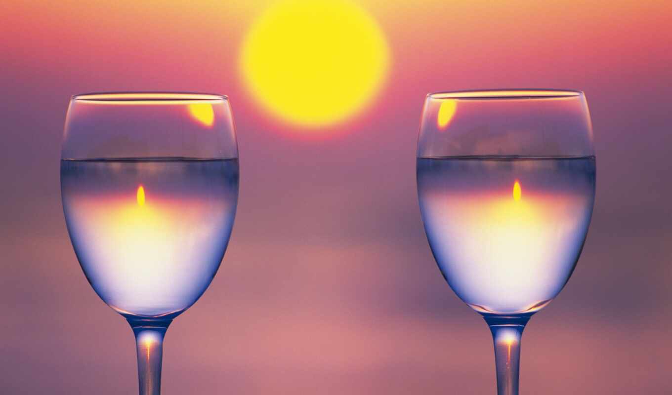 glass, picture, sunset, refraction