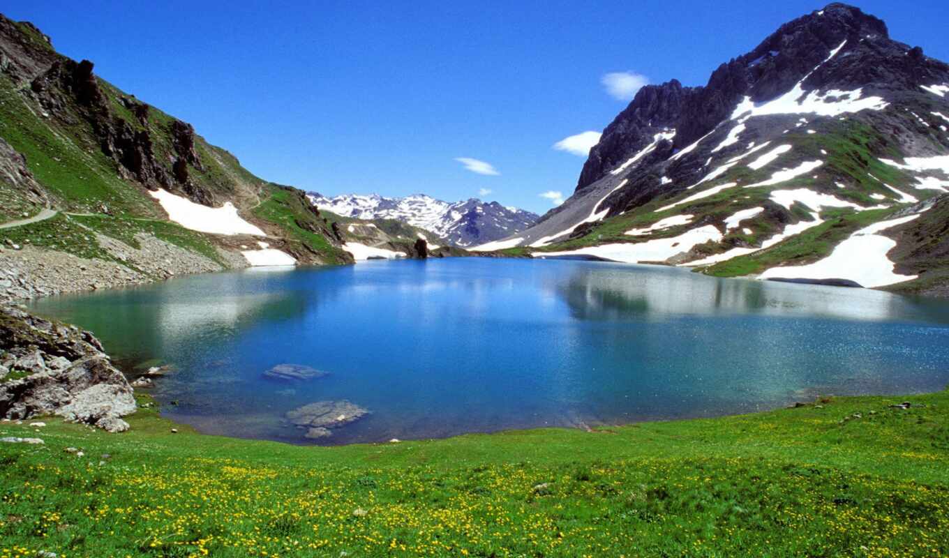горы, озеро, небо, цветы, трава, снег, pack, nature, photography, landscapes, natural, долина, korogan, вдохновлять