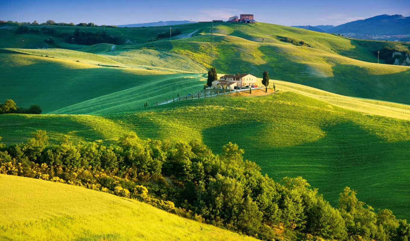 природа, небо, свет, зелёный, italian, зеленые, trees, солнечный, сельская, tuscany, вездеход