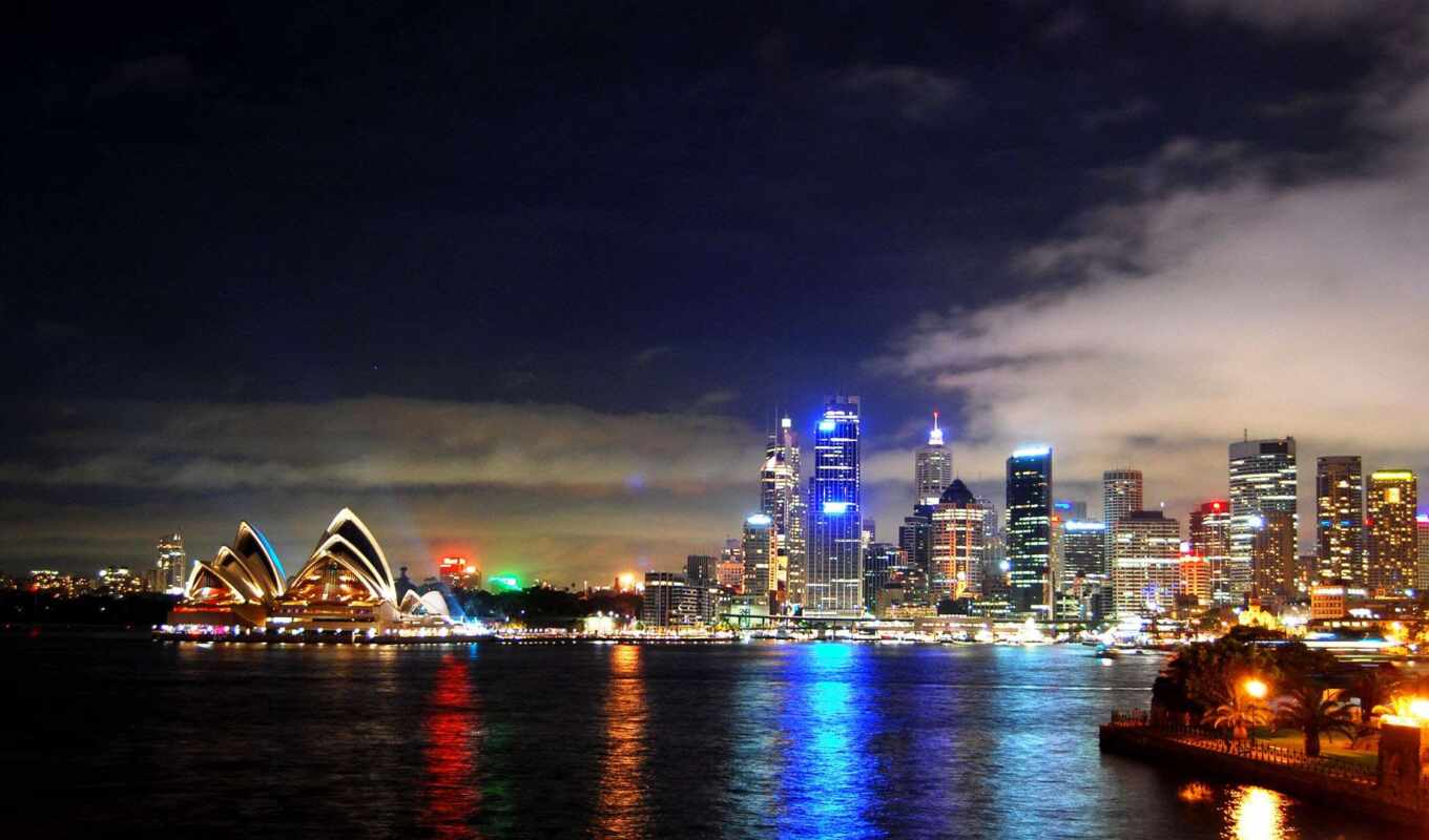 background, city, night, evening, Australia, sydney, sea, fire, skyscraper, since