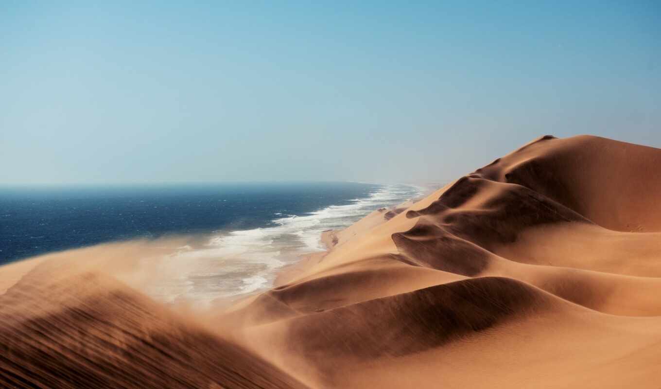 природа, небо, закат, палуба, песок, качество, ocean, пустыня, namibia, атлантический