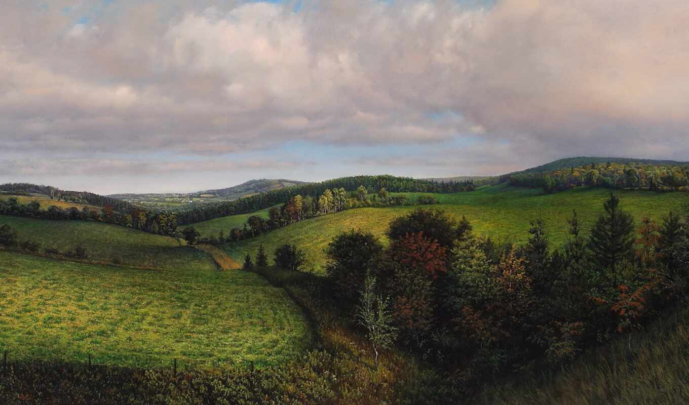 nature, art, field, landscape, painting, field, trees, landscapes, paintings
