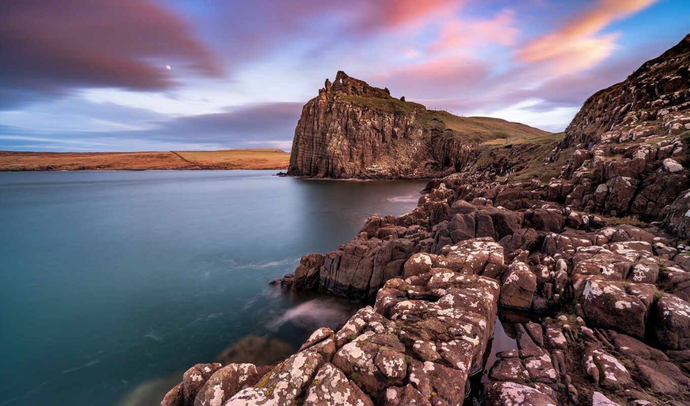 природа, landscape, castle, облако, pixel, шотландия, dot, isle, skye, duntulm