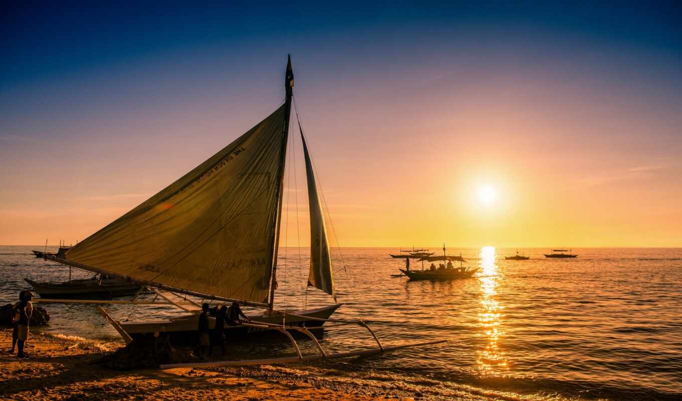 nature, sunset, landscape, sea, a boat, boracay, philippines, paraw, borakat