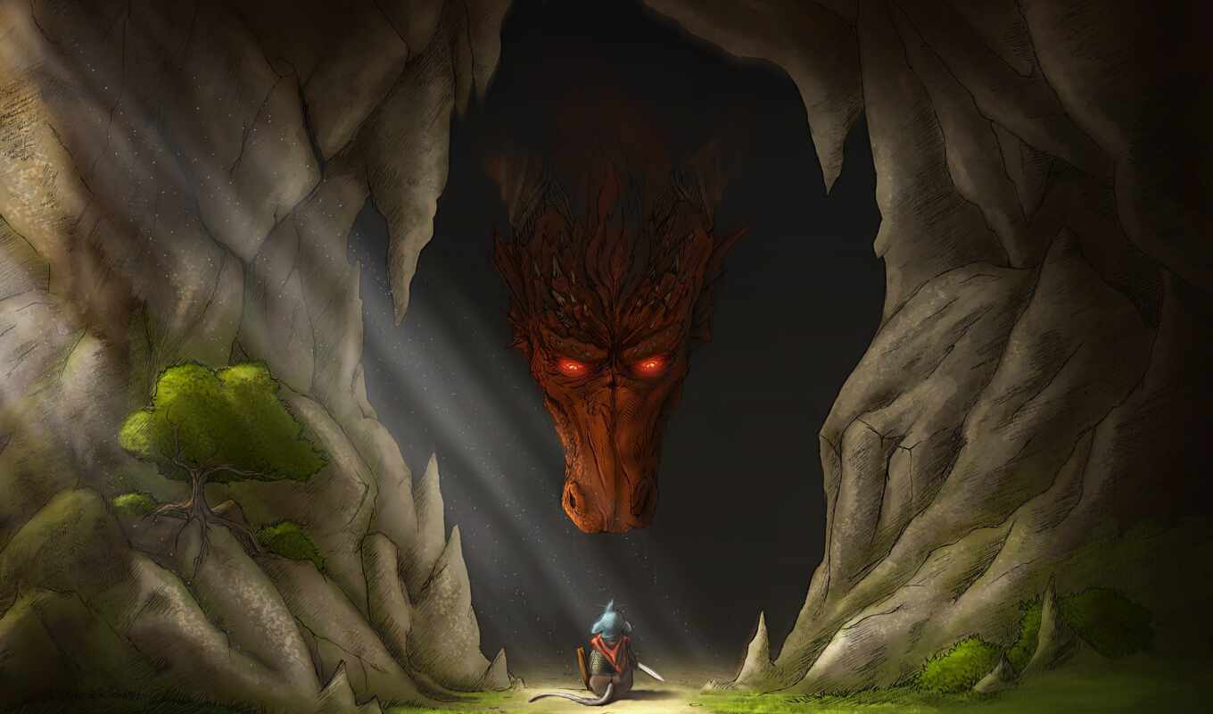 дракон, пещера, mouse, арт
