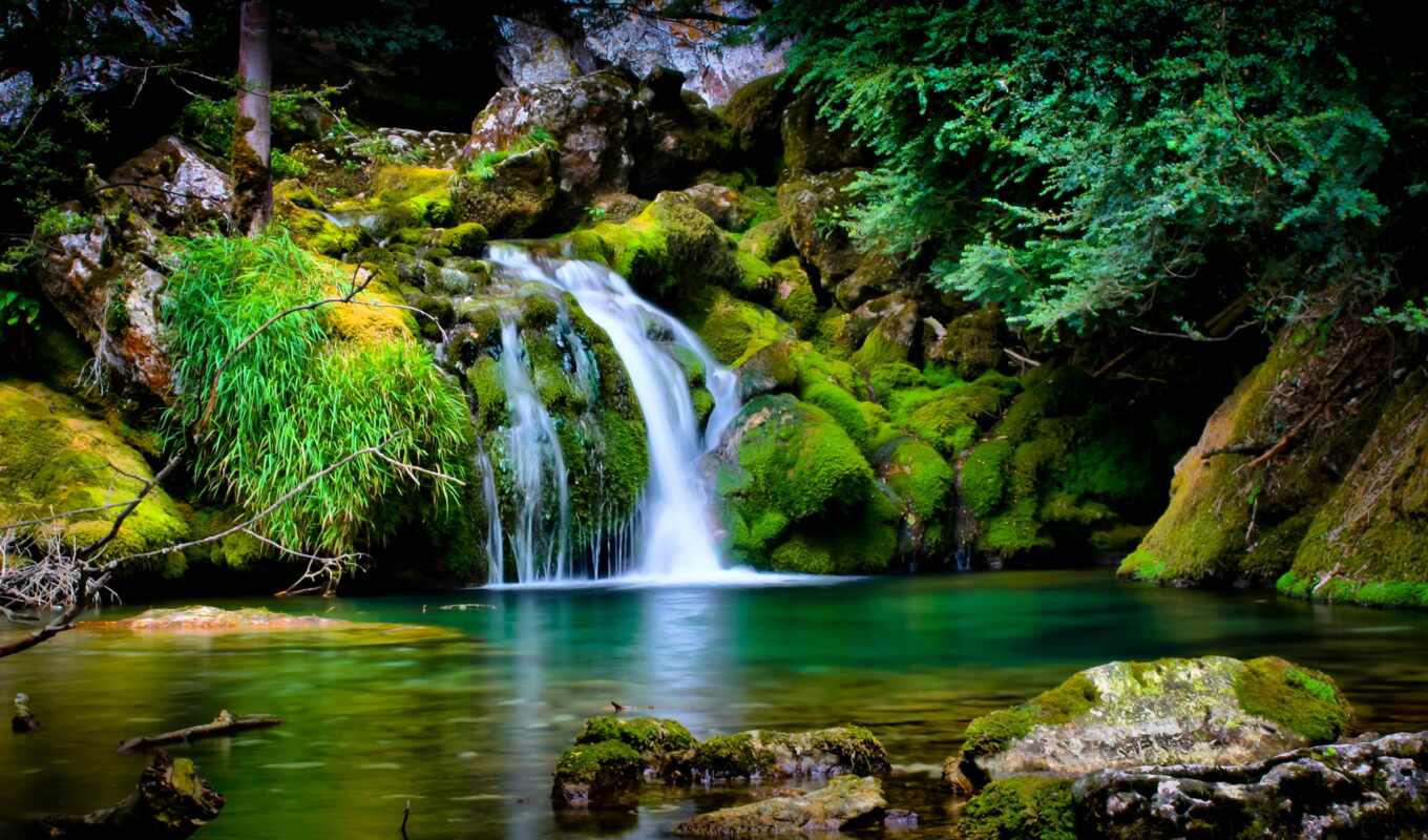 природа, картинка, зелёный, супер, природы, водопады, водапад, камни