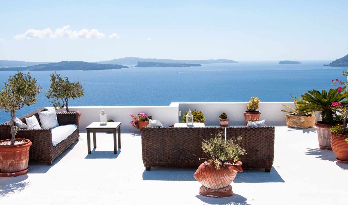 nature, picture, at home, sea, sofa, exchange, santorini, greek, real estate, abroad