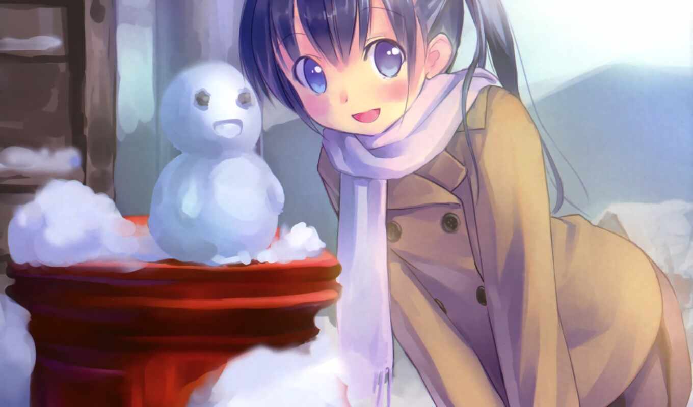 девушка, фон, anime, winter