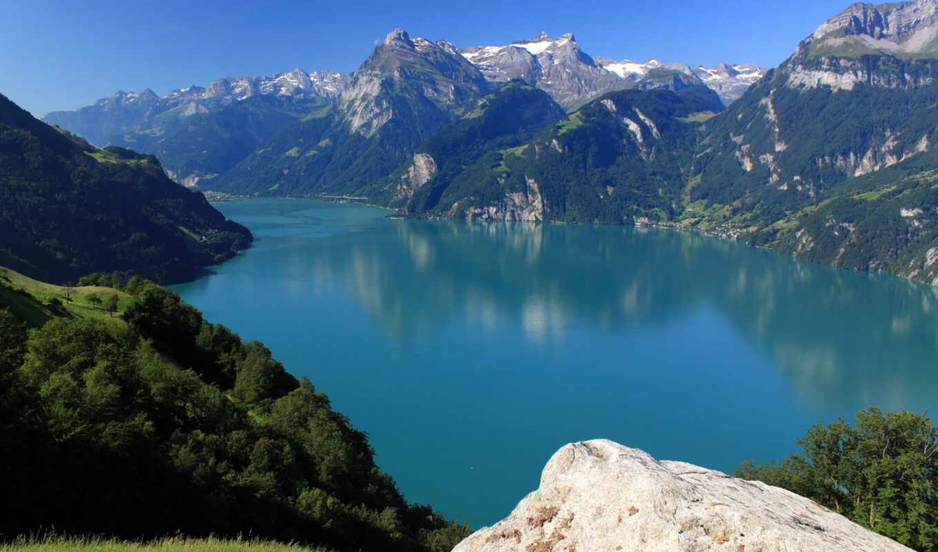 природа, ecran, fonds, sur, paysage, lac, morschach, montagnes, suisse