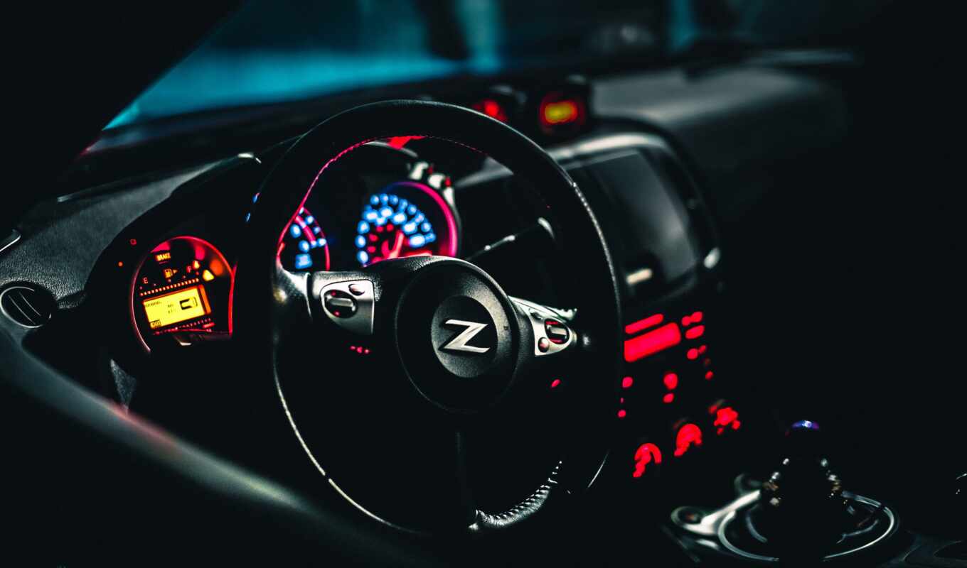 black, car, nissan, wheel, illumination, dashboard, direction