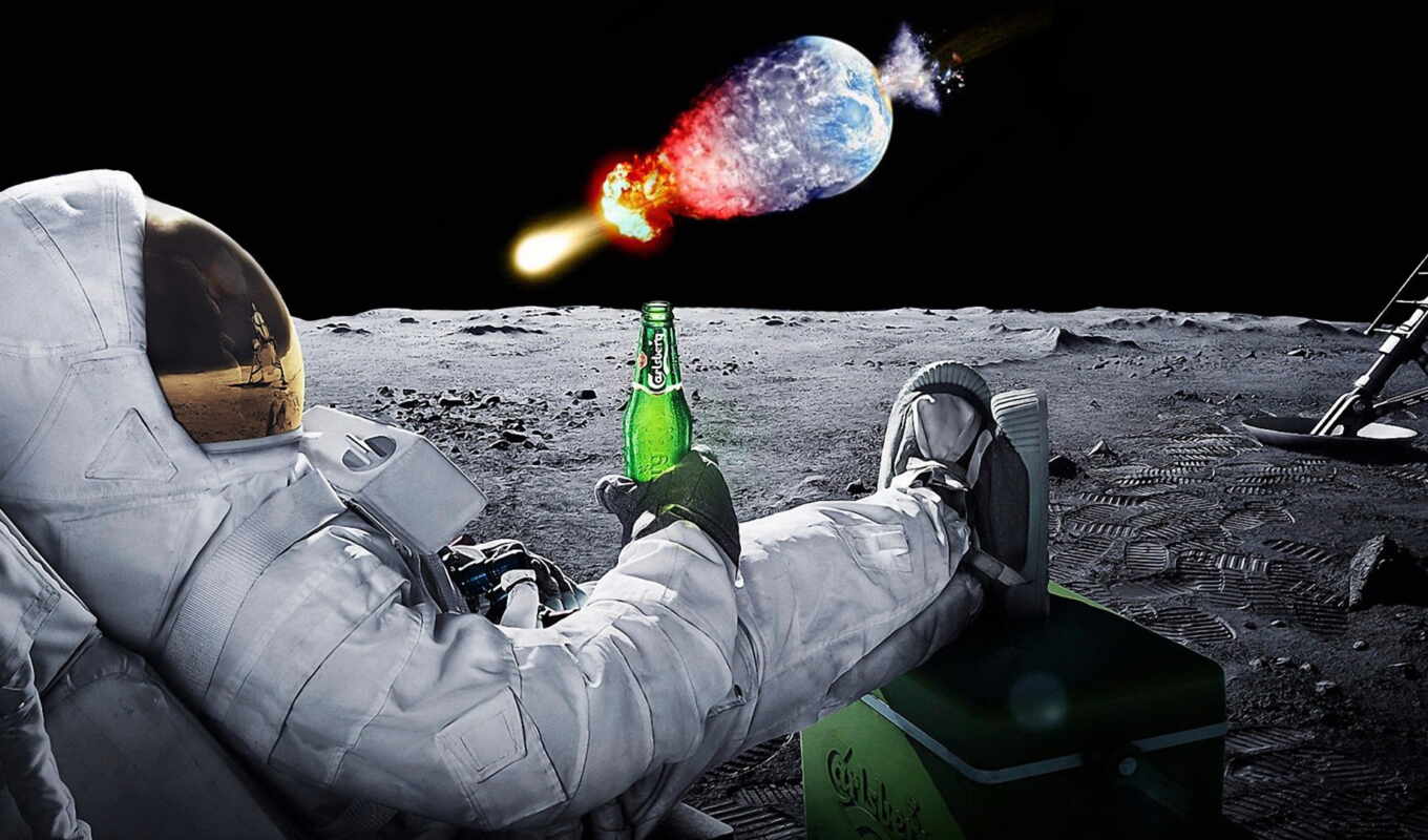 large format, moon, space, land, beer, astronaut