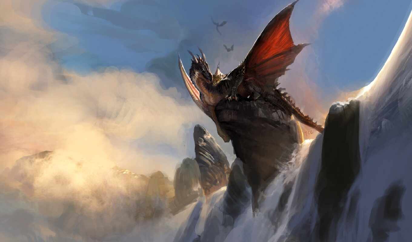 art, page, rock, free, dragon, dragons, fantasy, waterfall, dragons