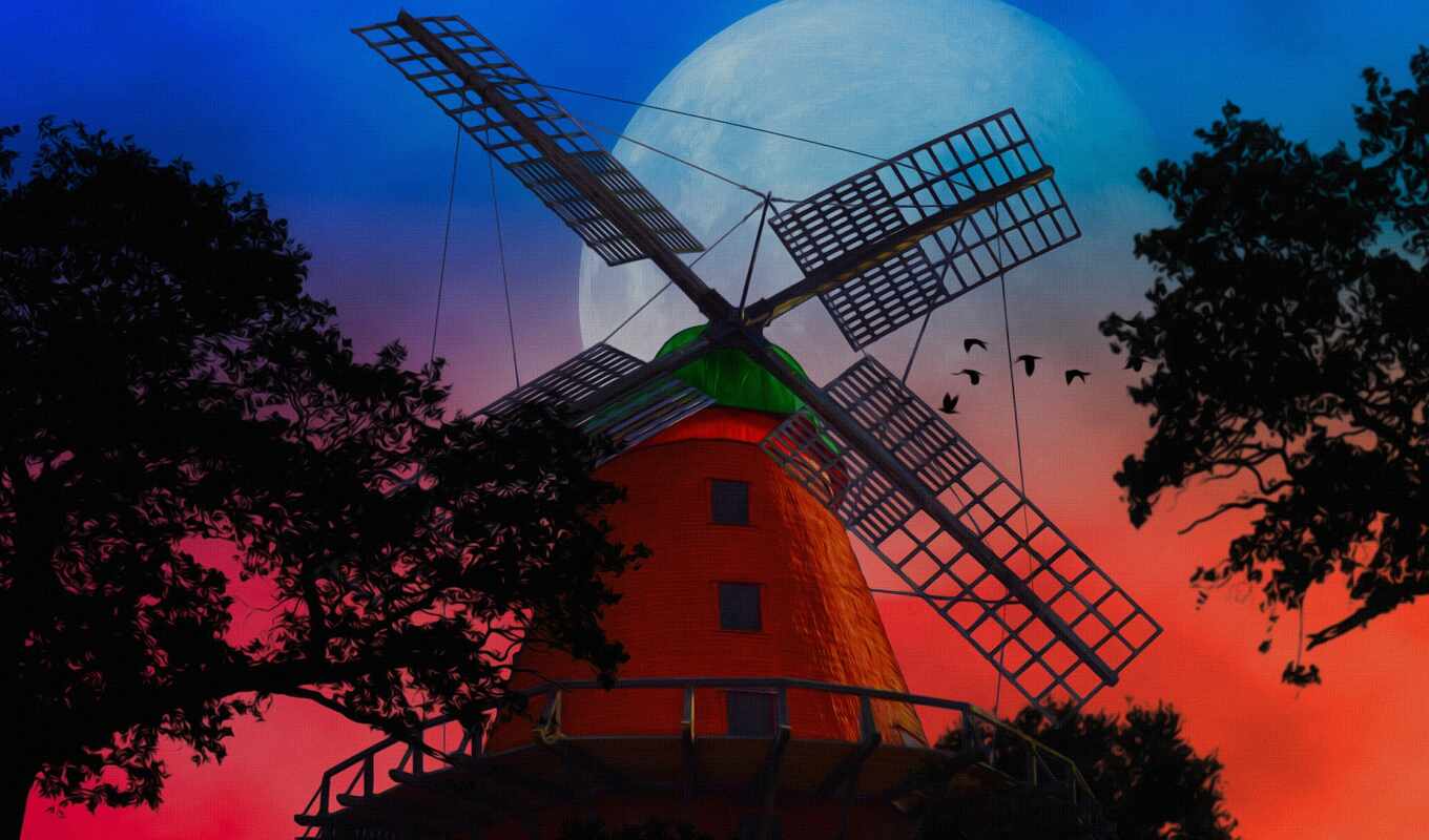 free, tree, moon, architecture, wind, cloud, mill, windmill, high - quality, consuegra, mill