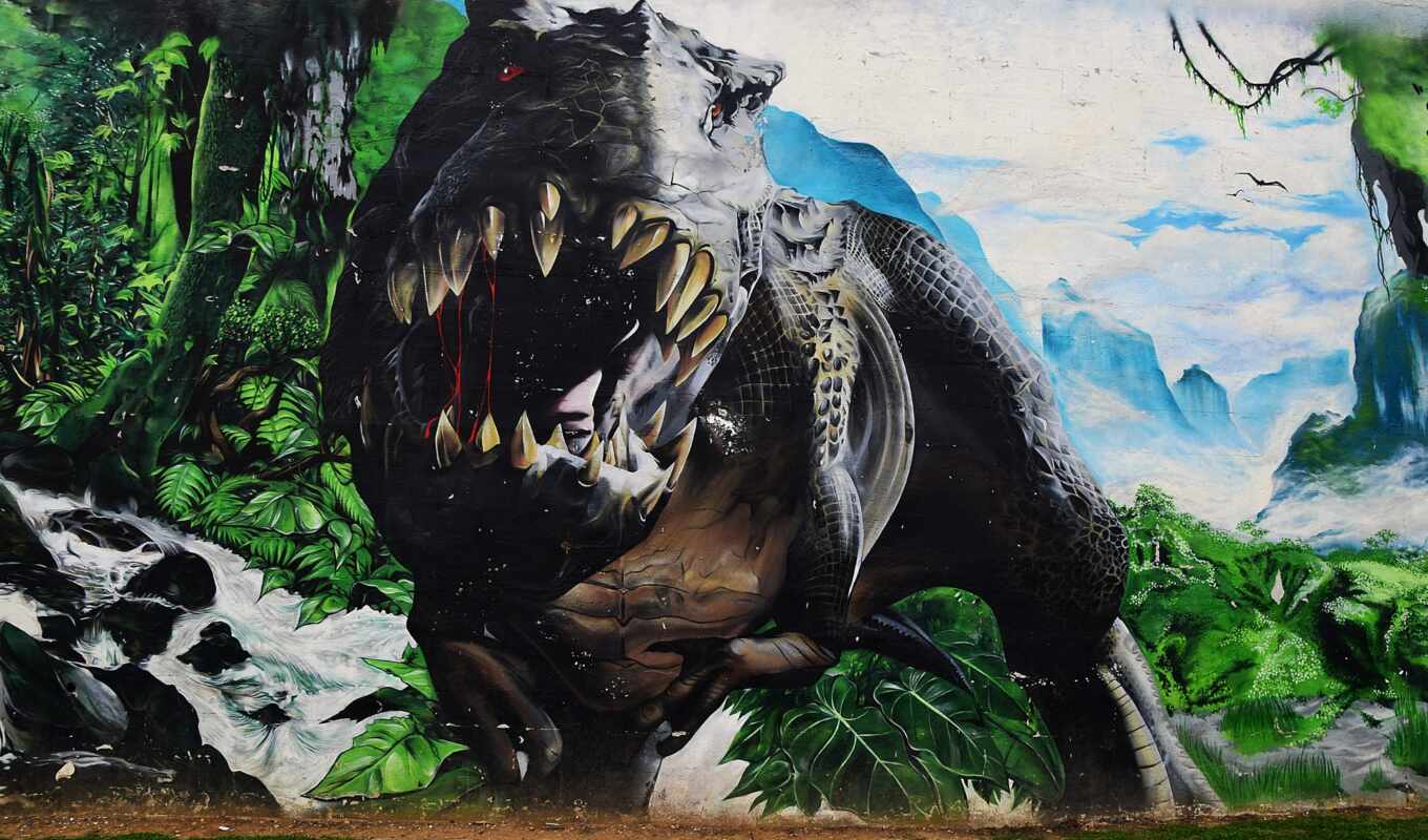 graffiti, пасть, динозавр, rex