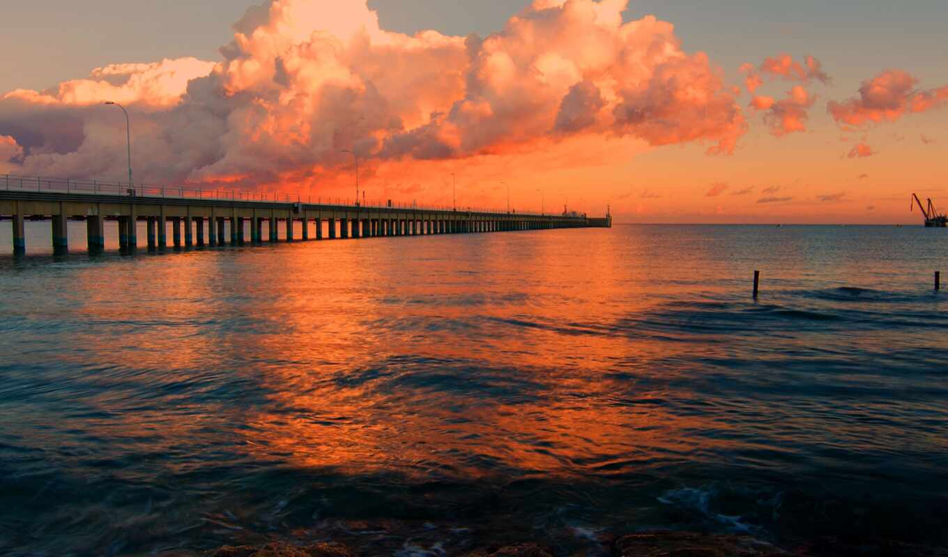 sunset, sea, pier, doc