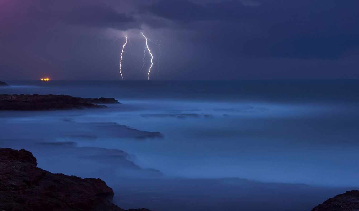 the storm, pictures, sea, pin, lightning bolts, element, blue