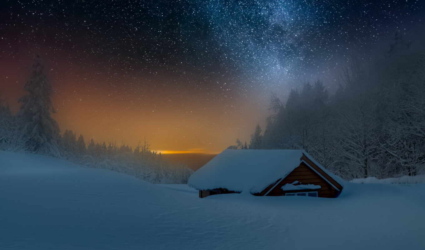 good, house, night, snow, winter, forest, super, star, beautiful, narrow