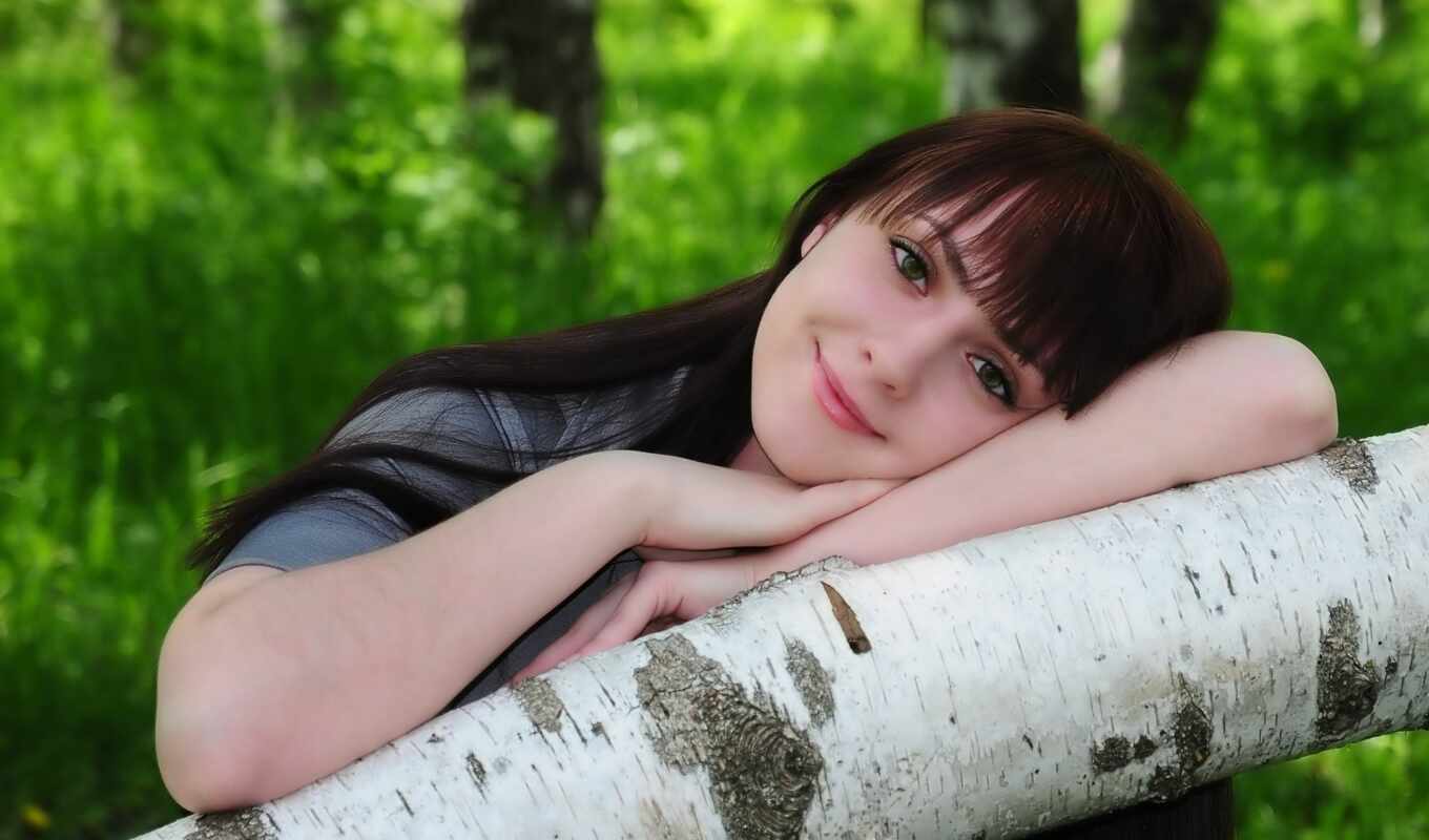 girl, smile, devushki, birch tree