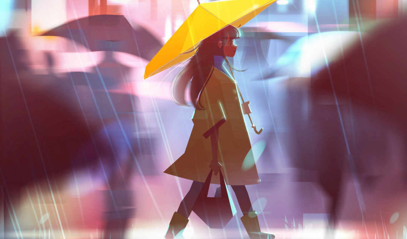 девушка, город, улица, human, yellow, зонтик, дженни