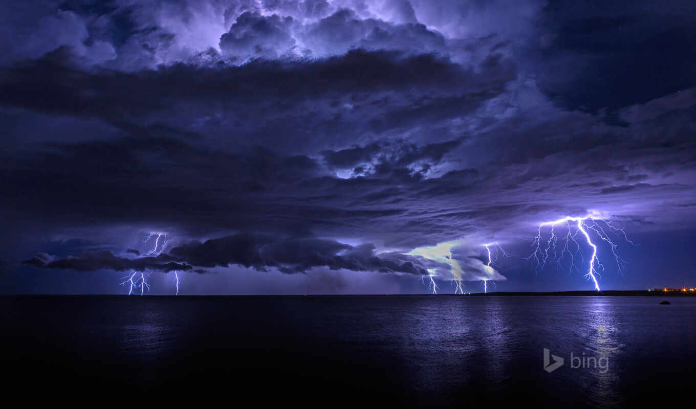 природа, небо, ночь, красивые, море, ocean, lightning, прекрасна, нежна