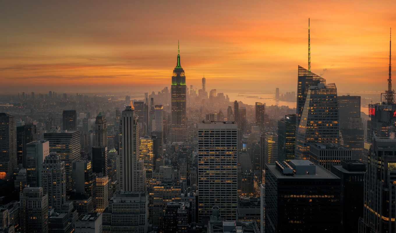 sunset, new, city, sunrise, building, new, USA, urban, york