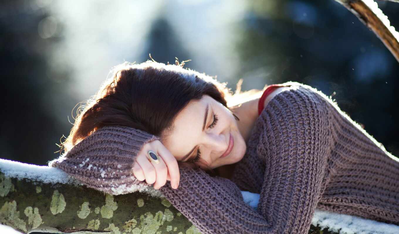 nature, girl, woman, brunette, sweater