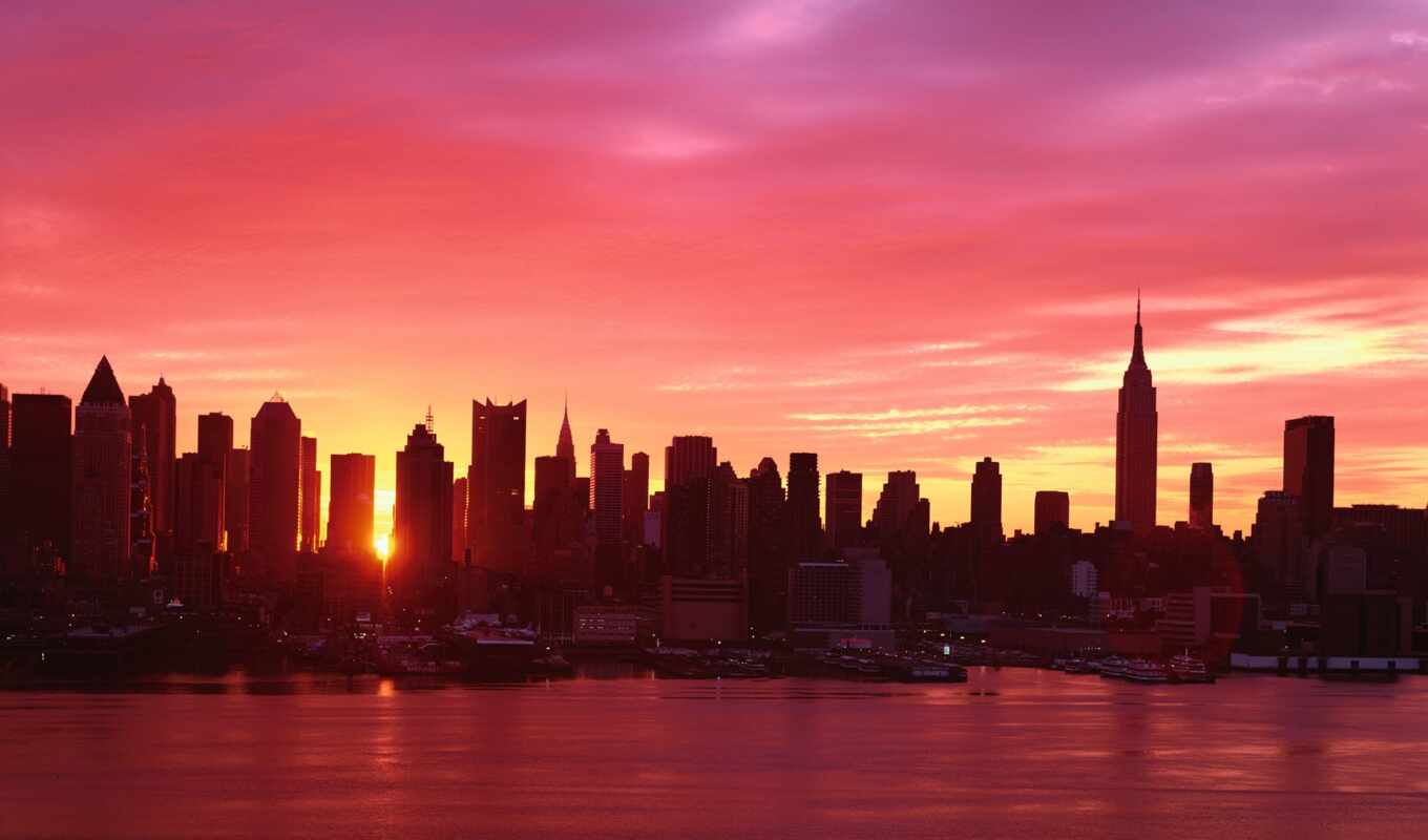 new, skyline, восход, york